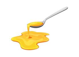 Spoon with yellow syrup vector isolated on white background.