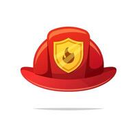 Firefighter helmet with golden badge. Fireman helmet vector isolated on white background.