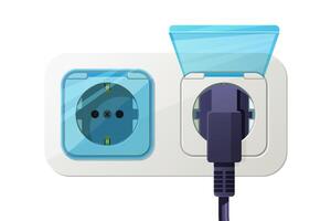 The plug plugs into a wall socket with a cover for child protection. vector