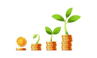 Plant growing in savings coins vector isolated on white background.