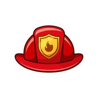 Firefighter helmet with golden badge. Fireman helmet vector isolated on white background.