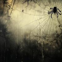 AI generated Halloween atmosphere Spider web in grunge style on misty backdrop For Social Media Post Size photo