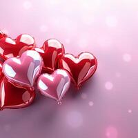 AI generated view Festive charm Shiny 3D heart shapes on background for Valentines For Social Media Post Size photo