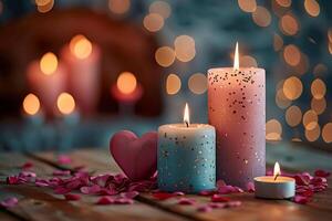 AI generated Handmade love Valentines Day candles create a romantic background photo