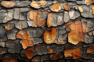 AI generated Bark diversity Close up view showcasing varied patterns in thick forest photo