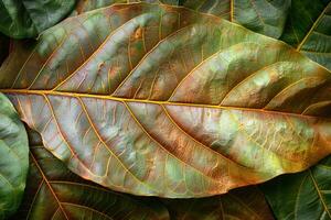 AI generated Natures beauty Young mango leaves in brown, picturesque background photo