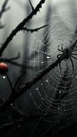 AI generated Creepy charm Grunge spider web adds a spooky touch to foggy setting Vertical Mobile Wallpaper photo