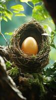 AI generated Branch bound treasure A lone egg nestled in a natural haven Vertical Mobile Wallpaper photo