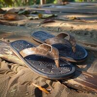 AI generated Complementary article picture featuring stylish and comfortable brown flip flops For Social Media Post Size photo