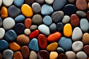 AI generated Natures palette Background of colored beach stones offers visual diversity photo
