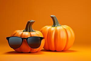 AI generated Chill vibes Halloween pumpkins wearing sunglasses, orange background photo