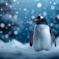 AI generated Antarctic charm Penguin poses on snowy background with text space For Social Media Post Size photo