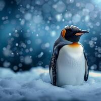 AI generated Antarctic charm Penguin poses on snowy background with text space For Social Media Post Size photo