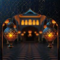 AI generated view Realistic Ramadan background with illuminated lantern casting a warm glow For Social Media Post Size photo