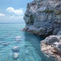 AI generated Coastal beauty Shoreline textures against a serene blue seascape backdrop For Social Media Post Size photo