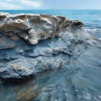 AI generated Coastal tranquility Textured shoreline against a tranquil blue seascape For Social Media Post Size photo