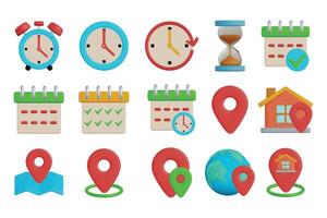 3d Vector Time, Date, and Address Icon Concept