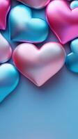 AI generated Whimsical romance Hearts in vibrant colors on pink and blue Vertical Mobile Wallpaper photo