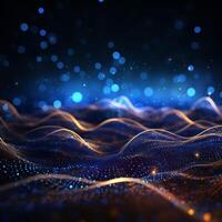 AI generated Digital elegance Blue particles wave with bokeh, a captivating display For Social Media Post Size photo