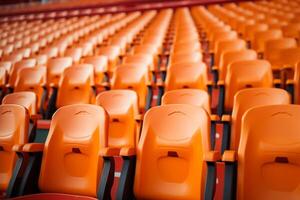 ai generado fútbol anticipación vacío naranja asientos esperar aficionados a estadio filas foto