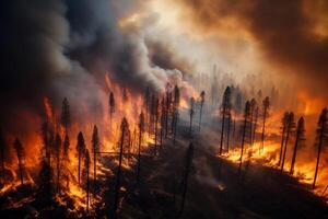 AI generated Nature in peril Power fire with smoke engulfing the forest photo