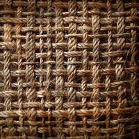 AI generated Detailed texture Close up showcasing the coarse weave of burlap fabric For Social Media Post Size photo