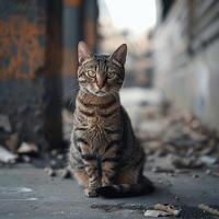 AI generated Lonely cat on a quiet cement floor, isolated yet serene For Social Media Post Size photo