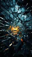 AI generated Eerie beauty Broken glass shards create captivating patterns on dark background Vertical Mobile Wallpaper photo