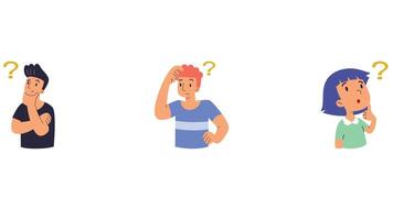 confused and challenged person with question mark on head, thinking person vector illustration