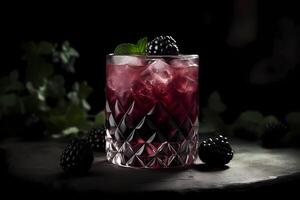 AI generated Bramble - Originated in England, made with gin, lemon juice, sugar, and blackberry liqueur photo