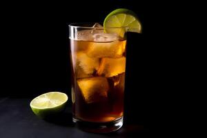 AI generated Dark and Stormy - Originated in Bermuda, made with dark rum, ginger beer, and lime juice photo