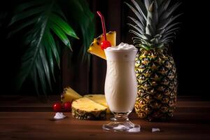 ai generado piña colada - originada en puerto rico, hecho con Ron, Coco crema, y piña jugo foto