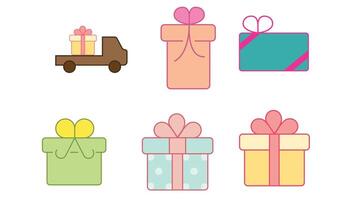 gifting, and gift boxes for valientine's day vector icon set