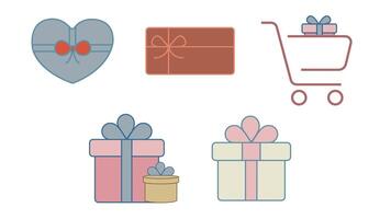 gifting, and gift boxes for valientine's day vector icon set