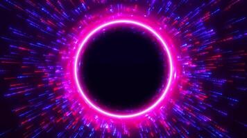 Digital futuristic tunnel or travel through time and space by moving bright neon particle lines. High technology corridor, warp speed, wormhole. seamless loop, 4K. video