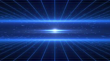 Abstract scene of futuristic cyber world, sci-fi grid, technology glowing surface, neon night scene, digital science background 4K animation, seamless loop, virtual reality concept video
