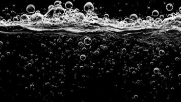 AI generated Soda water bubbles splashing underwater against black background. photo