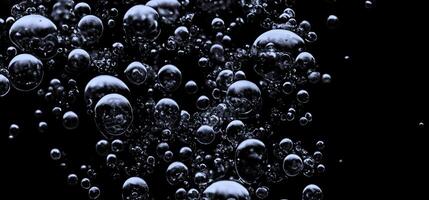 AI generated Soda water bubbles splashing underwater against black background. photo