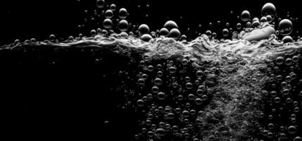 AI generated Soda water bubbles splashing underwater against black background. photo