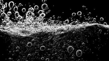 AI generated Soda water bubbles splashing underwater against black background. photo