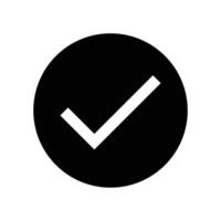 black icon vector symbol, checkmark isolated on white background, checked icon or correct choice sign