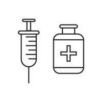 Vaccine vial and syringe medic. Injection vaccination, vector illustration.