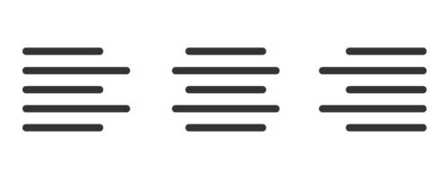 Text alignment or text align set with left, right, center and justify line art icons for apps and websites. vector