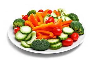 AI generated Mix of vegetables on white plate isolated on white background.Generative Ai. photo