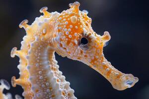 AI generated Extreme Macro Shot of Seahorse. Vibrant Orange Hues. Beauty of Nature. Earth Day. AI Generated photo