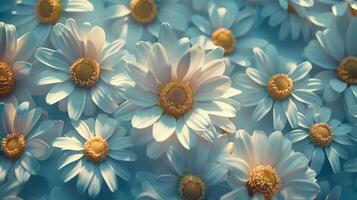 AI generated Close-Up Of Overlapping Numerous Blue-Tinted Daisy Flowers. Dreamy Aesthetic, Serenity. AI Generated photo