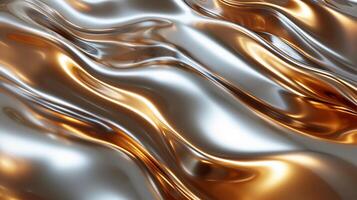 AI generated Liquid gold or silver with smooth waves. Shiny metallic texture. Abstract background. Ai Generated photo