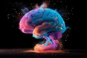 AI generated Exploding Human Brain With Vibrant Rainbow Colors Particles. Creativity, Mindfulness. AI Generative photo