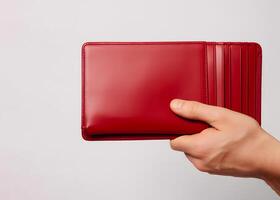 AI generated Red wallet in hand. Concept of financial literacy and savings. AI generated photo