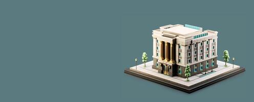 AI generated 3D model of bank building. Concept of financial literacy and investments. AI generated photo